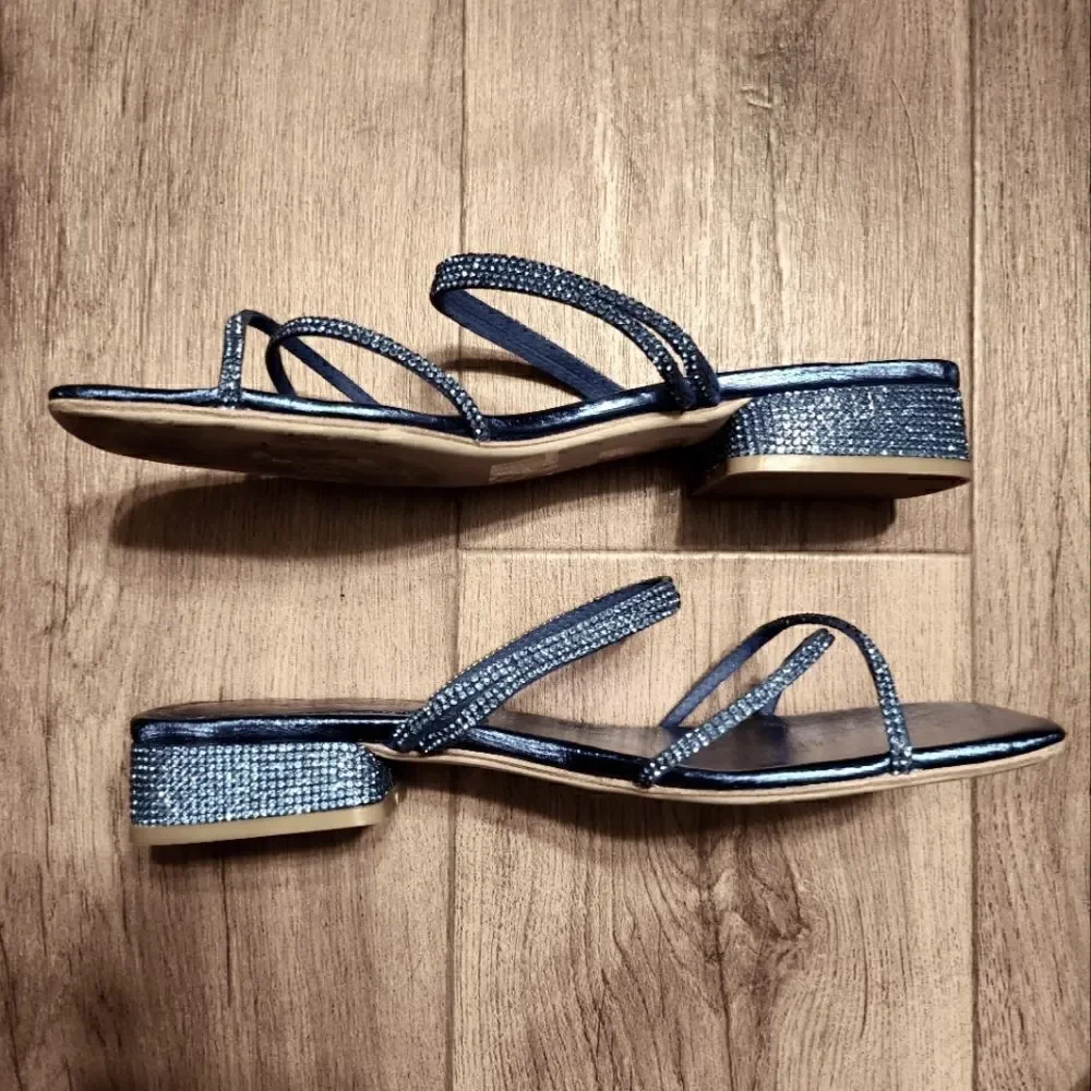Jeffrey Campbell Sparkly Rhinestone   Kitten Heel Shoes Blue Size 6.5